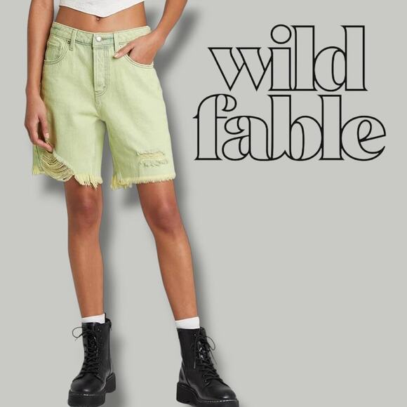 Wild Fable Women's green distressed high rise bermuda shorts - Picture 8 of 8